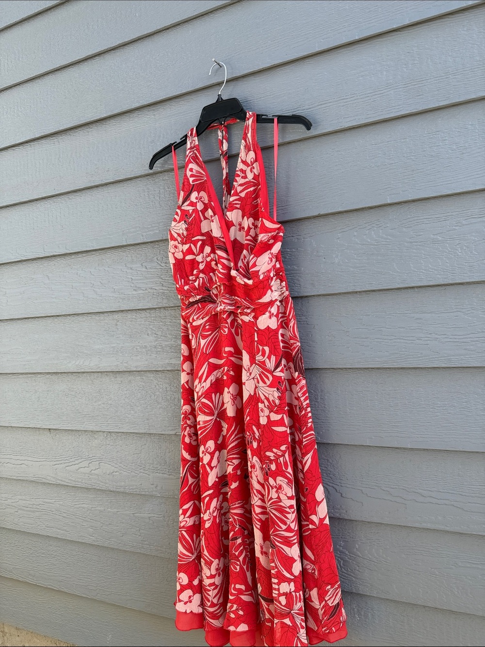 Oscar de la Renta Red Floral Halter Maxi Dress - Picture 3 of 14